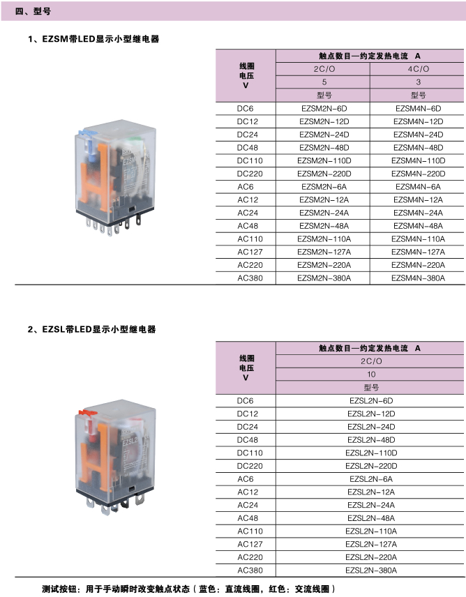 EZSM、EZSL系列測試按鈕繼電器